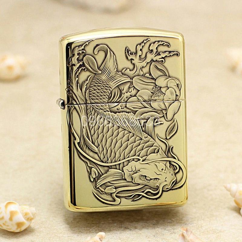 Zippo Brass Cá Chép Ao Sen - BRC16 - Hình ảnh 2