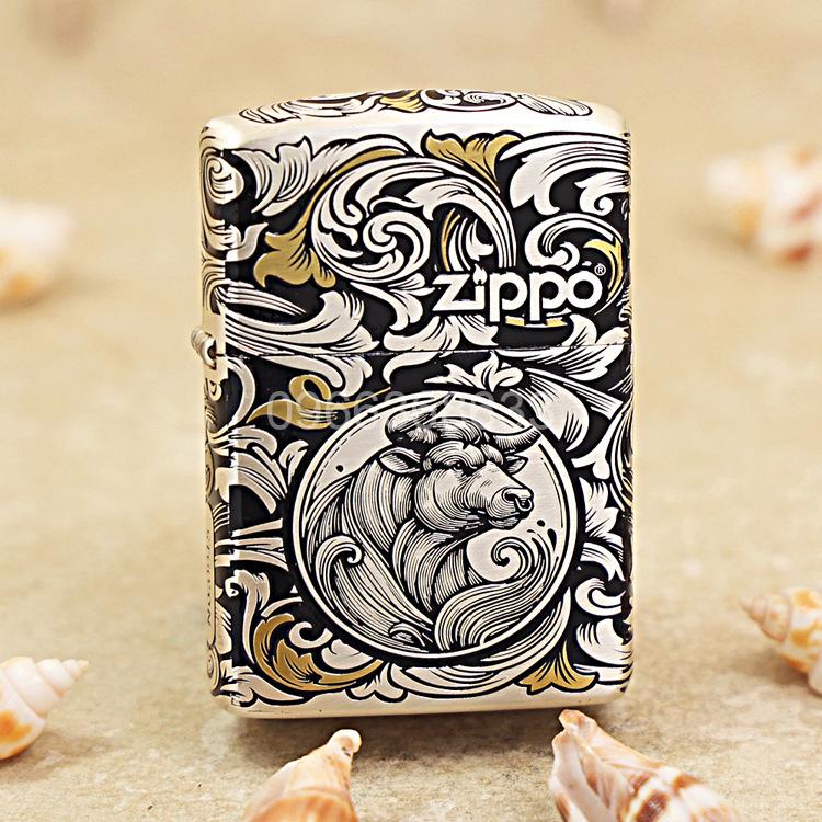 Zippo 12 con giáp cao cấp năm Sửu - Trâu 12.2CC