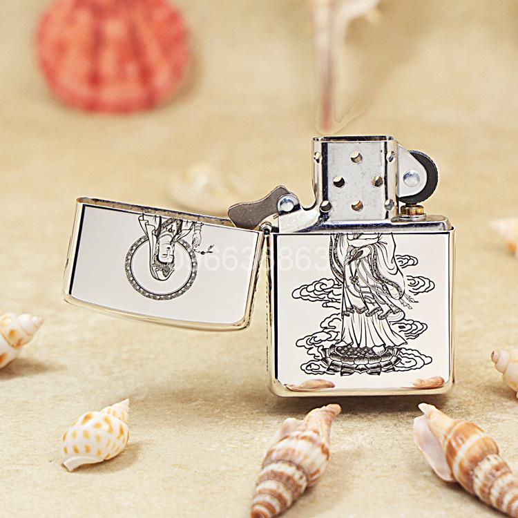 Zippo Bạc Nguyên Khối Khắc Quán Thế Âm Bồ Tát - STL02 - Hình ảnh 2