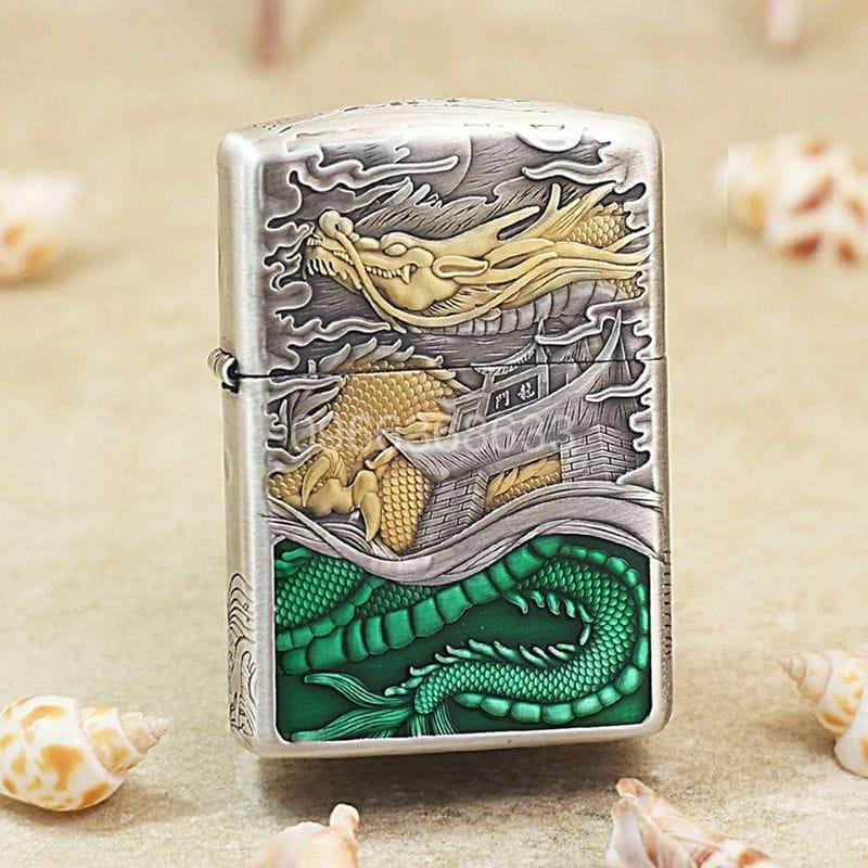Zippo Smoked Silver Gold-plated Fish Leaping into the Dragon Gate - OD17 - Hình ảnh 2