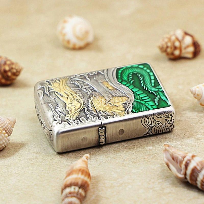 Zippo Smoked Silver Gold-plated Fish Leaping into the Dragon Gate - OD17 - Hình ảnh 6