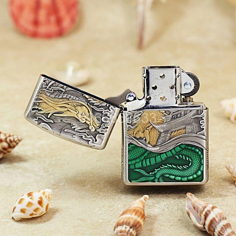 Zippo Smoked Silver Gold-plated Fish Leaping into the Dragon Gate - OD17 - Hình ảnh 4