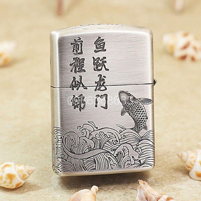 Zippo Smoked Silver Gold-plated Fish Leaping into the Dragon Gate - OD17 - Hình ảnh 3