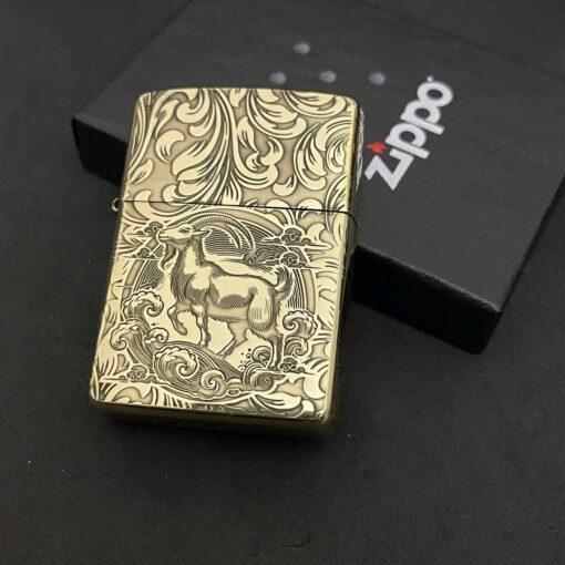 Zippo Brass 12 con giáp năm Mùi – Dê